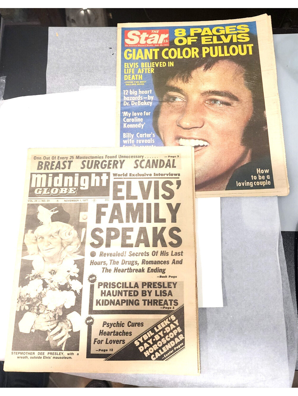 Vintage 1977 Elvis Presley Tabloid Magazine Lot - The Star & Midnight Globe